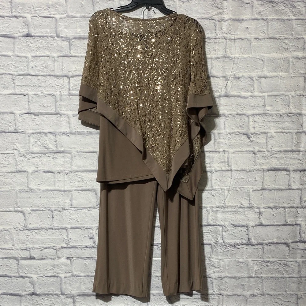 R&M Richards Gold and Brown Pantsuit size 8 - Picture 1 of 13